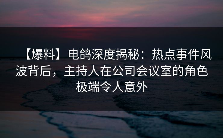 【爆料】电鸽深度揭秘：热点事件风波背后，主持人在公司会议室的角色极端令人意外